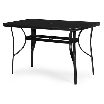 Gartentisch mit Hartglasplatte und Schirmloch, 120 × 70 cm