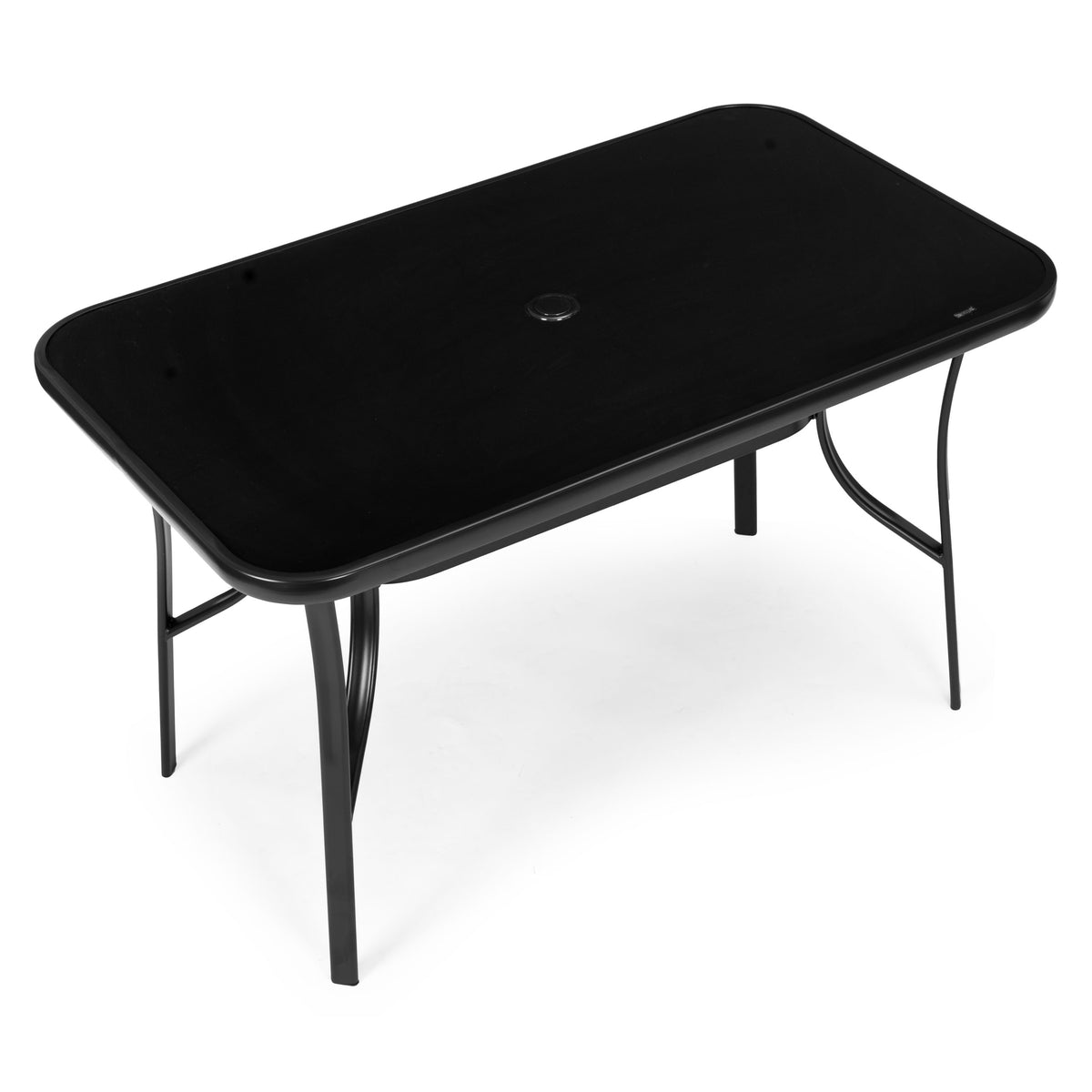 Gartentisch mit Hartglasplatte und Schirmloch, 120 × 70 cm