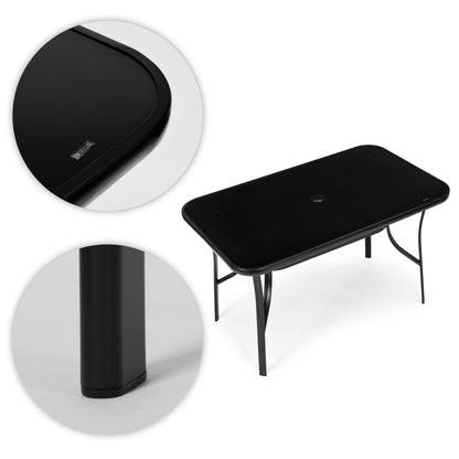 Gartentisch mit Hartglasplatte und Schirmloch, 120 × 70 cm