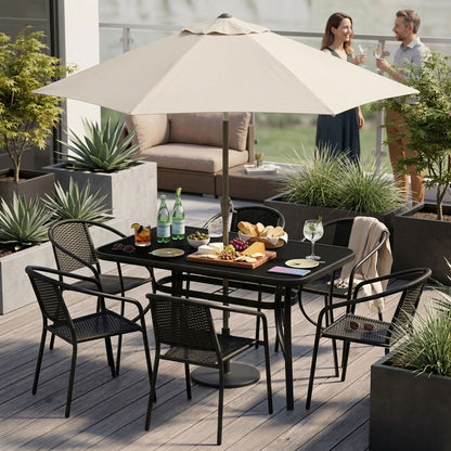 Gartentisch mit Hartglasplatte und Schirmloch, 120 × 70 cm