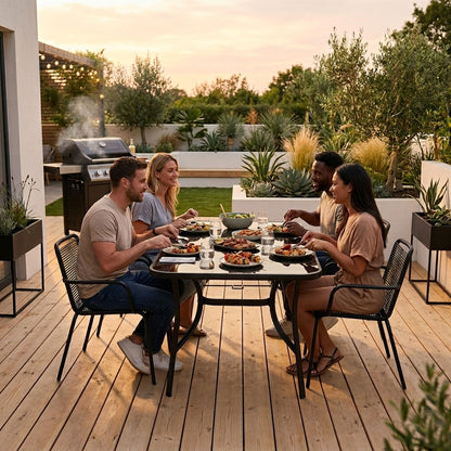 Gartentisch mit Hartglasplatte und Schirmloch, 120 × 70 cm
