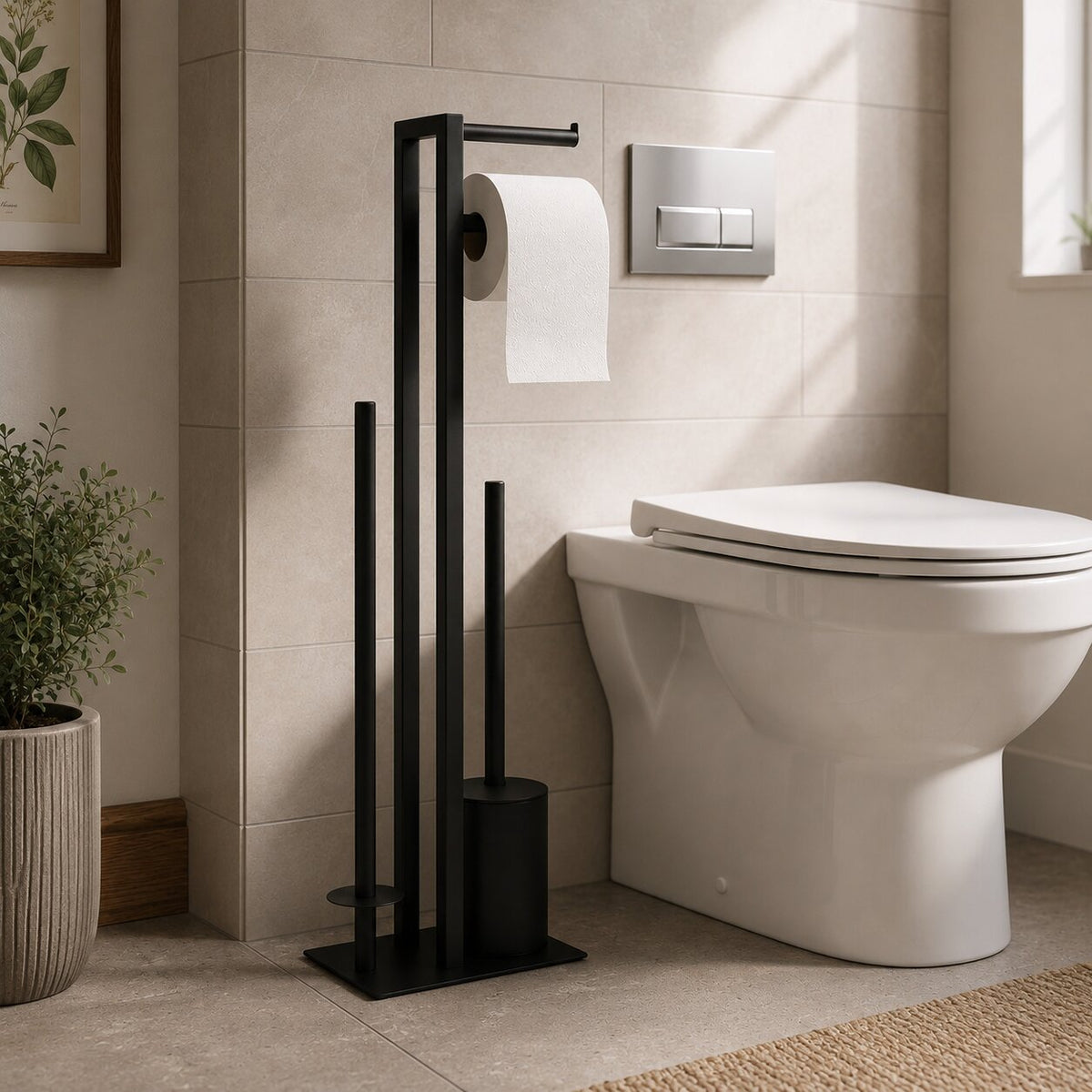 WC-Garnitur mit Toilettenpapierhalter und Bürste – Mit Glastrennwand – 68 cm