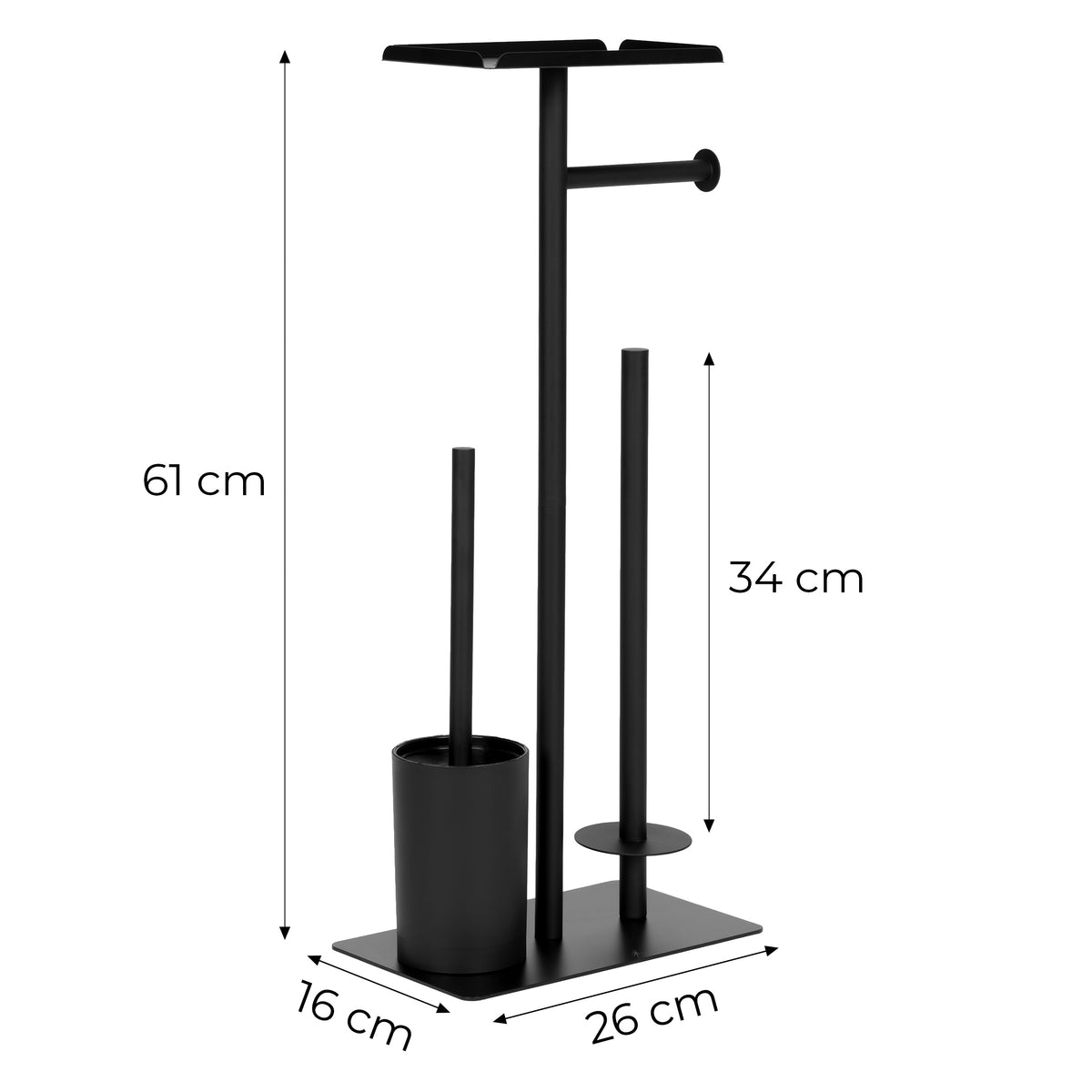 Maße: WC-Garnitur mit Toilettenpapierhalter und Bürste – Mit Ablage – 61 cm
