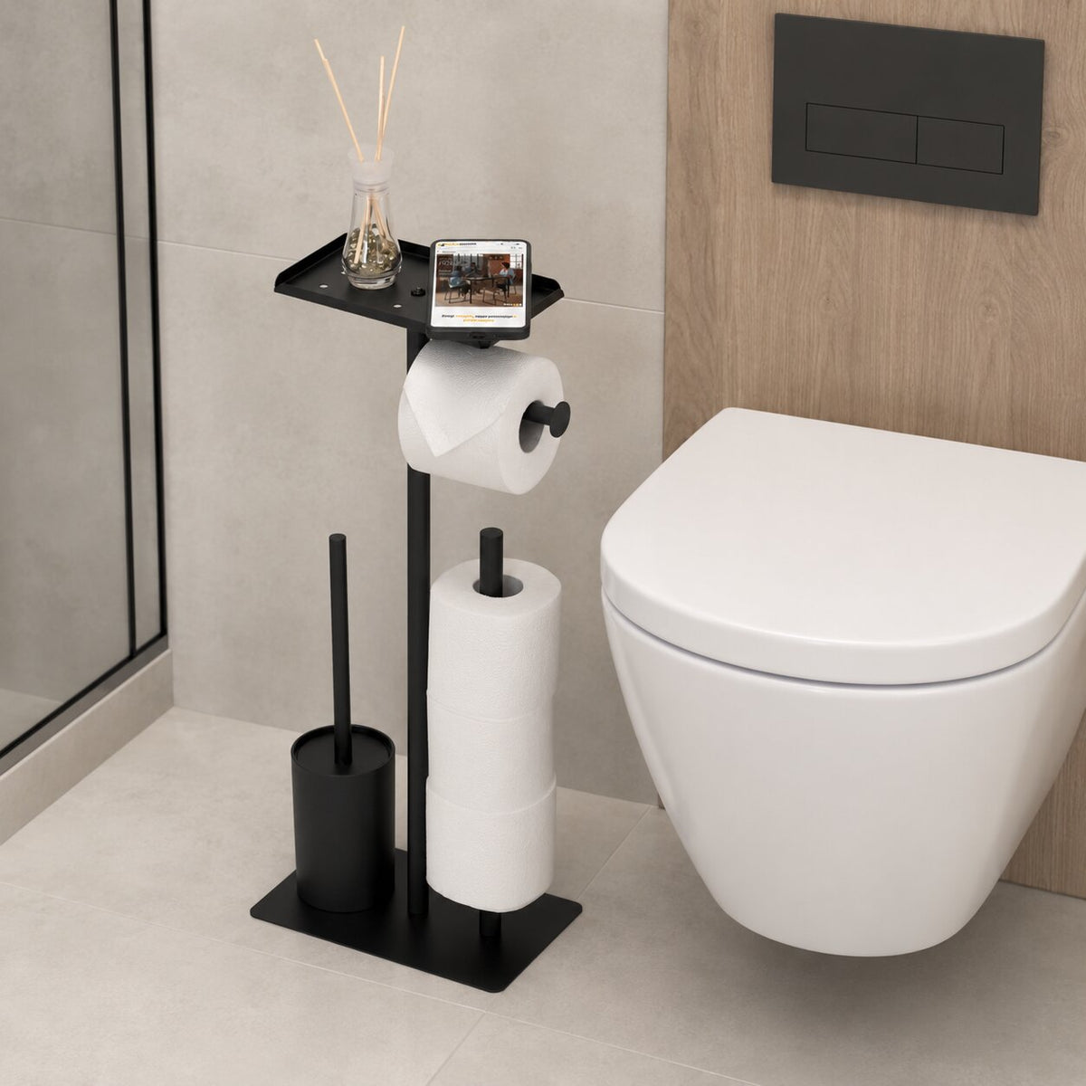 WC-Garnitur mit Toilettenpapierhalter und Bürste – Mit Ablage – 61 cm
