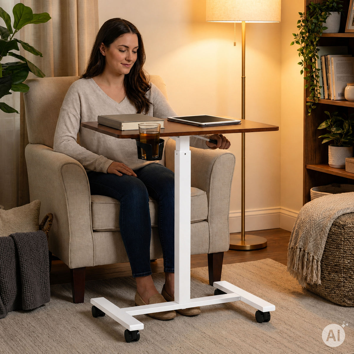 Laptoptisch MILO, höhenverstellbar mit Rollen – Holzoptik / Weiß – Ansicht 2