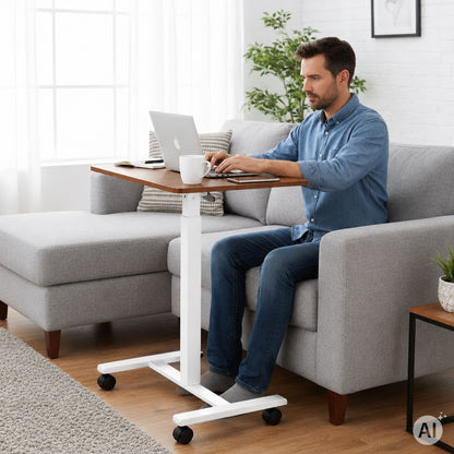 Laptoptisch MILO, höhenverstellbar mit Rollen – Holzoptik / Weiß – Ansicht 3