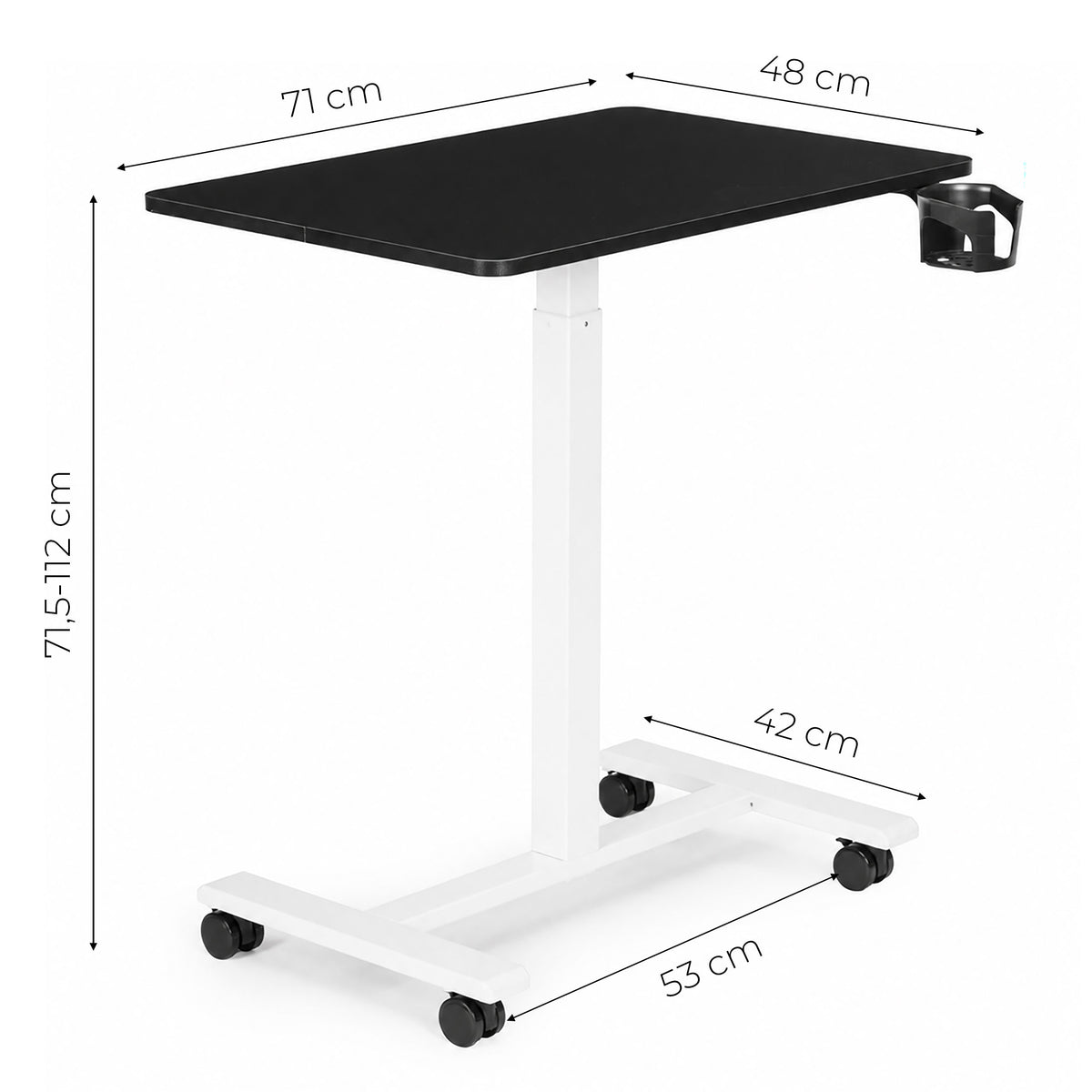Laptoptisch MILO, höhenverstellbar mit Rollen – Schwarz / Weiß – Maße
