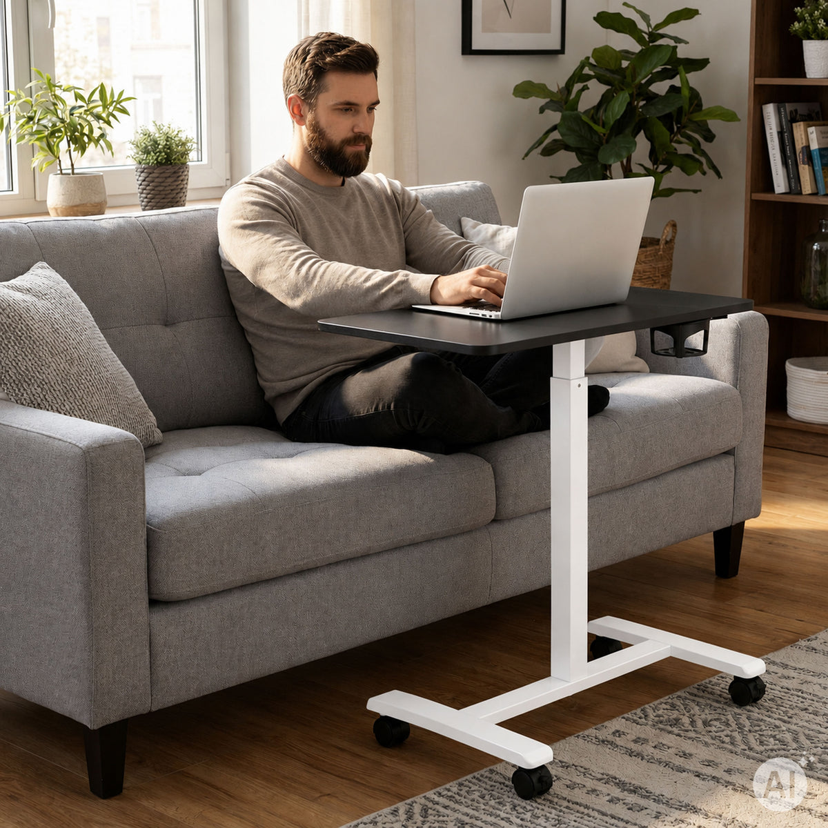 Laptoptisch MILO, höhenverstellbar mit Rollen – Schwarz / Weiß – Ansicht 2