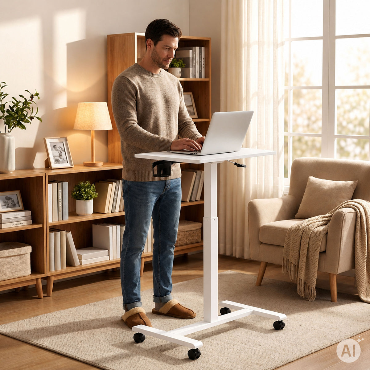 Laptoptisch MILO, höhenverstellbar mit Rollen – Weiß – Ansicht 3