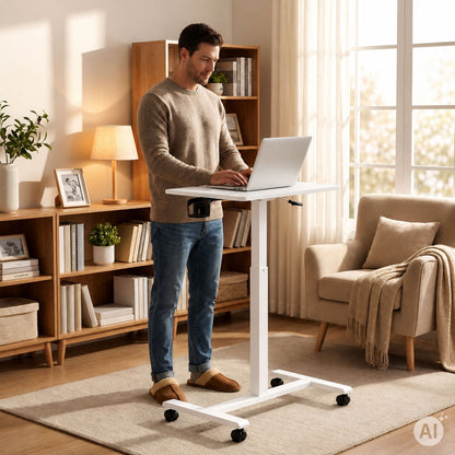 Laptoptisch MILO, höhenverstellbar mit Rollen – Weiß – Ansicht 3