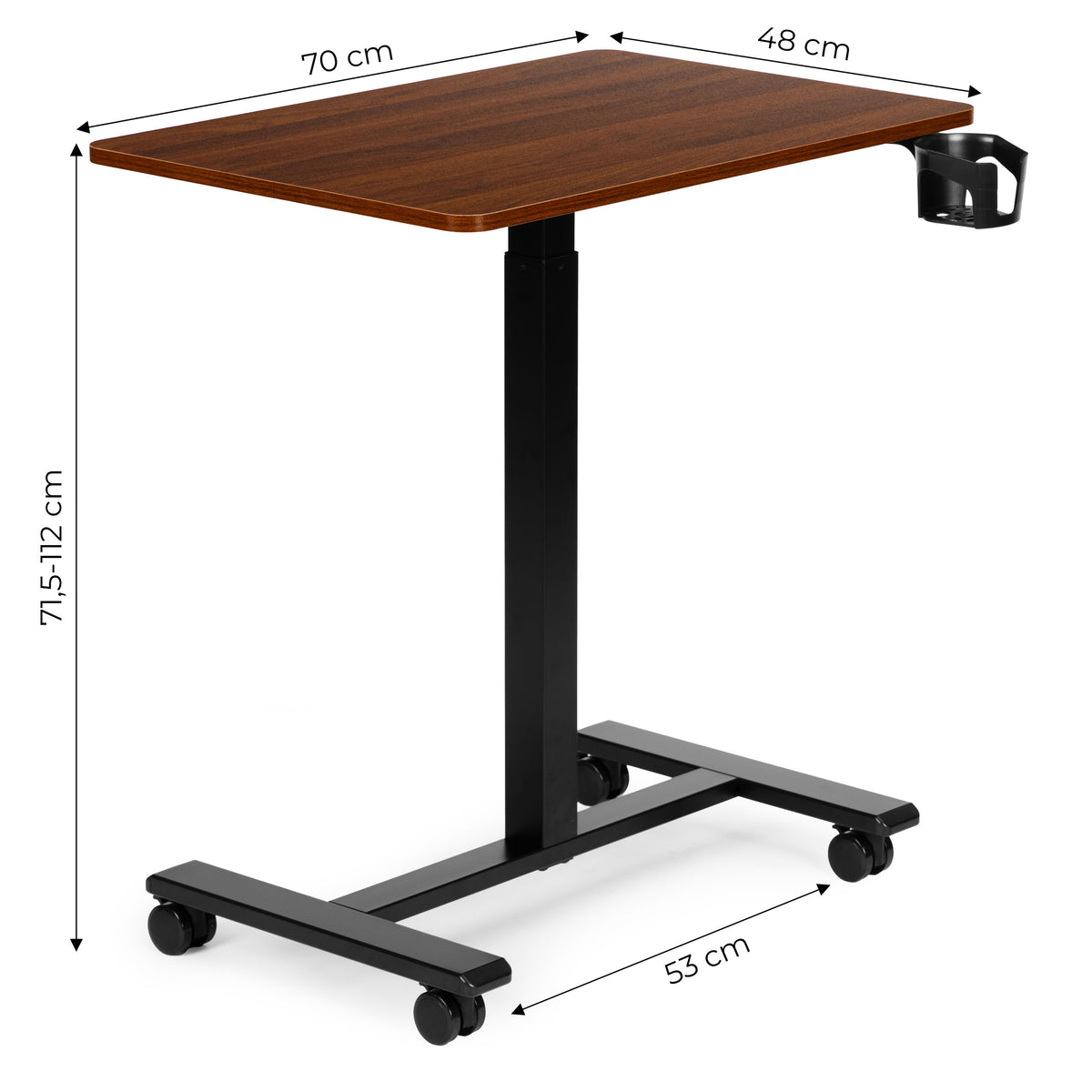Laptoptisch MILO, höhenverstellbar mit Rollen – Holzoptik / Schwarz – Maße