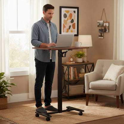 Laptoptisch MILO, höhenverstellbar mit Rollen – Holzoptik / Schwarz – Ansicht 2