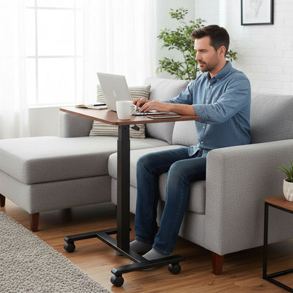 Laptoptisch MILO, höhenverstellbar mit Rollen – Holzoptik / Schwarz – Ansicht 3