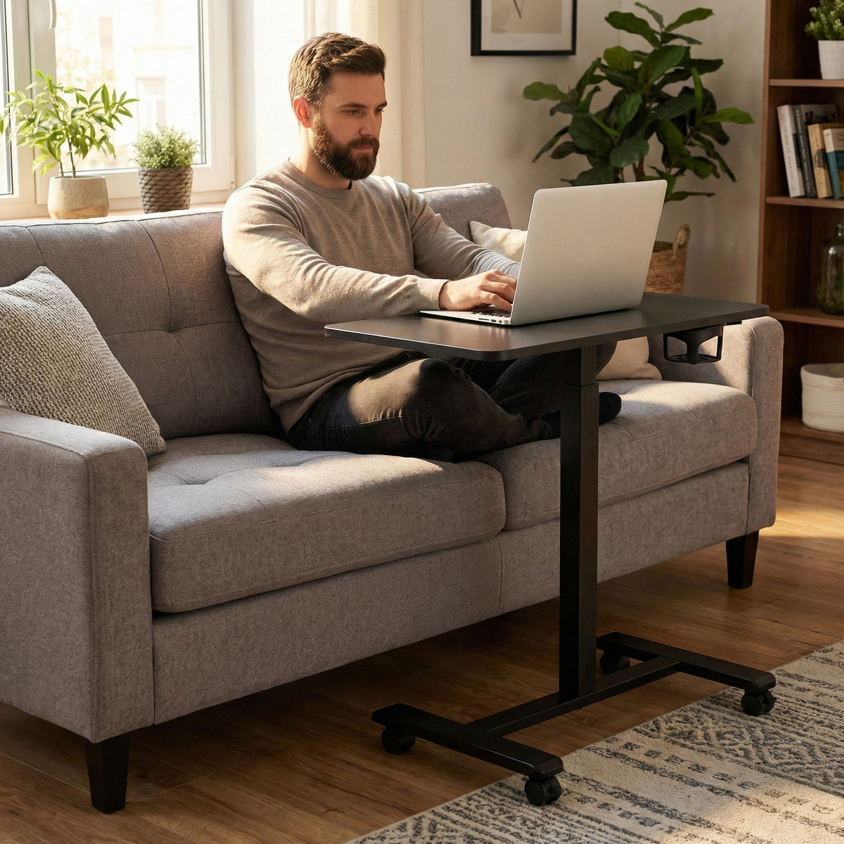 Laptoptisch MILO, höhenverstellbar mit Rollen – Schwarz – Ansicht 3