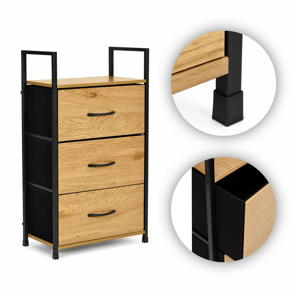 Schmale Kommode mit Stoffschubladen – 3 Schubladen – 81 cm