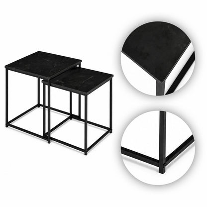 Beistelltische quadratisch, 2er-Set – Schwarze Marmoroptik