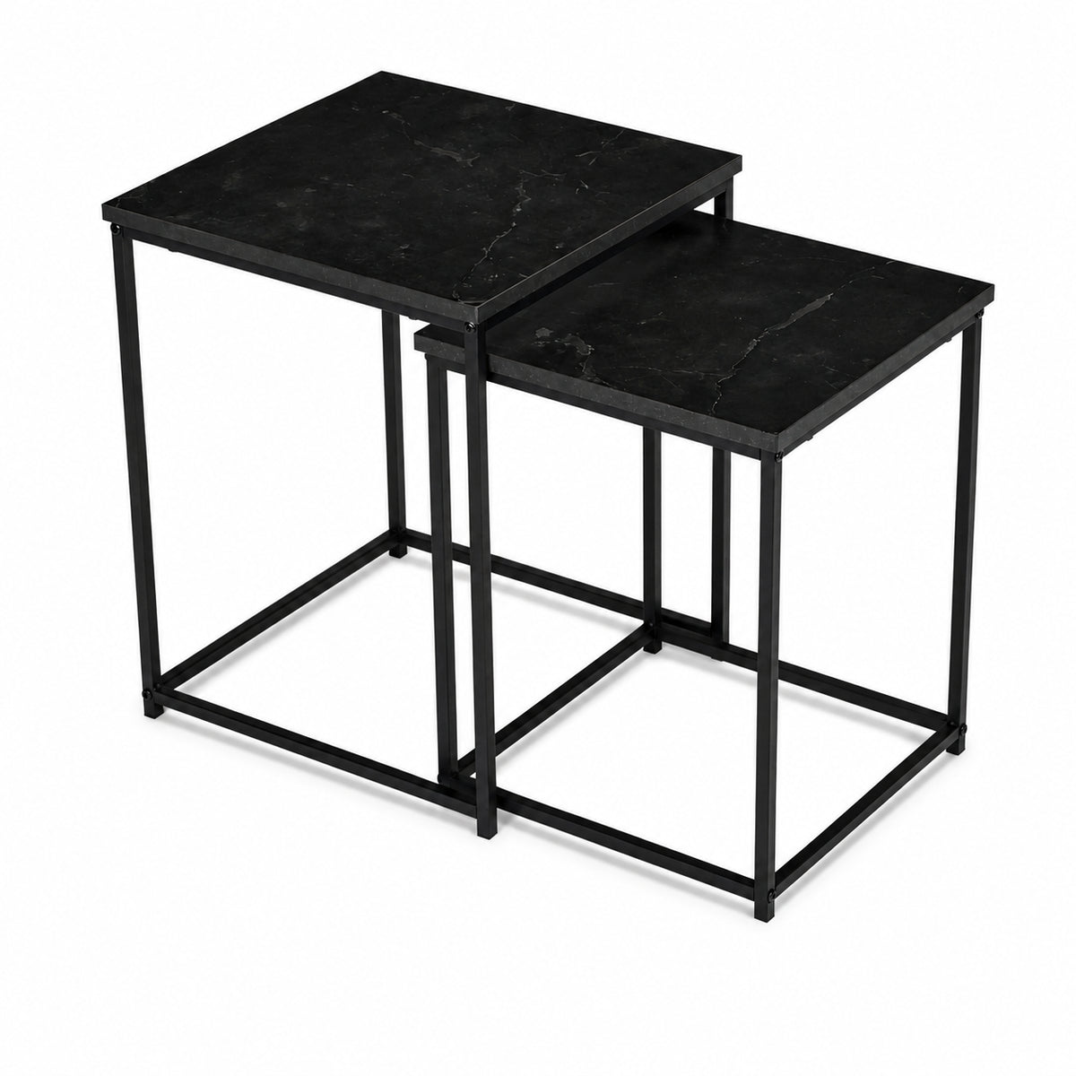Beistelltische quadratisch, 2er-Set – Schwarze Marmoroptik