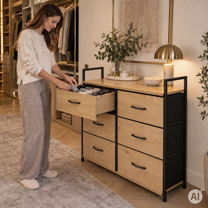 Kommode mit Stoffschubladen, 80 cm breit – 6 Schubladen – 87 cm