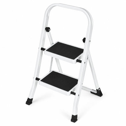 Klapptrittleiter aus Stahl, bis 150 kg – 2 Stufen / Weiß – Ansicht 6