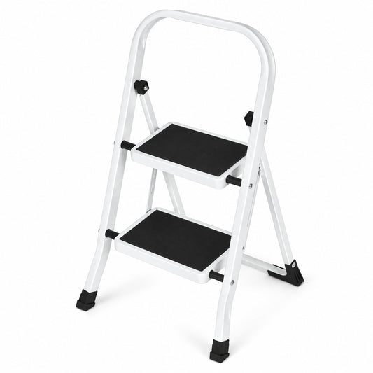 Klapptrittleiter aus Stahl, bis 150 kg – 2 Stufen / Weiß – Ansicht 6