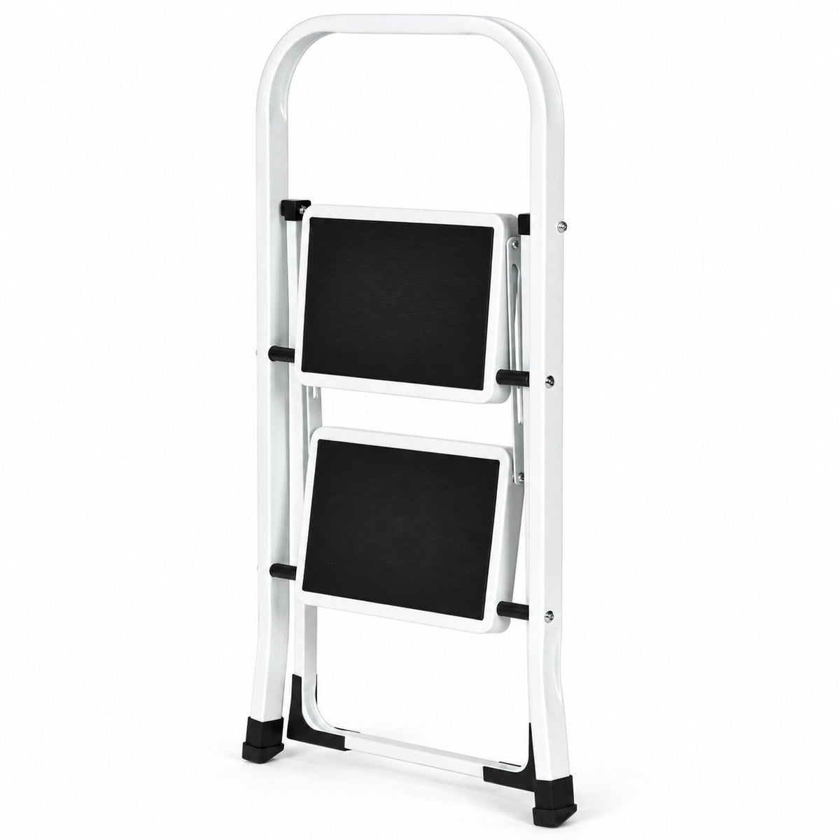 Klapptrittleiter aus Stahl, bis 150 kg – 2 Stufen / Weiß – Ansicht 7