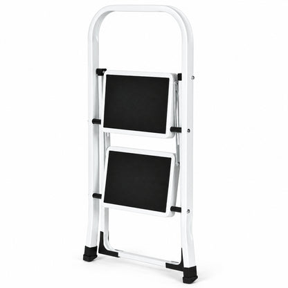 Klapptrittleiter aus Stahl, bis 150 kg – 2 Stufen / Weiß – Ansicht 7