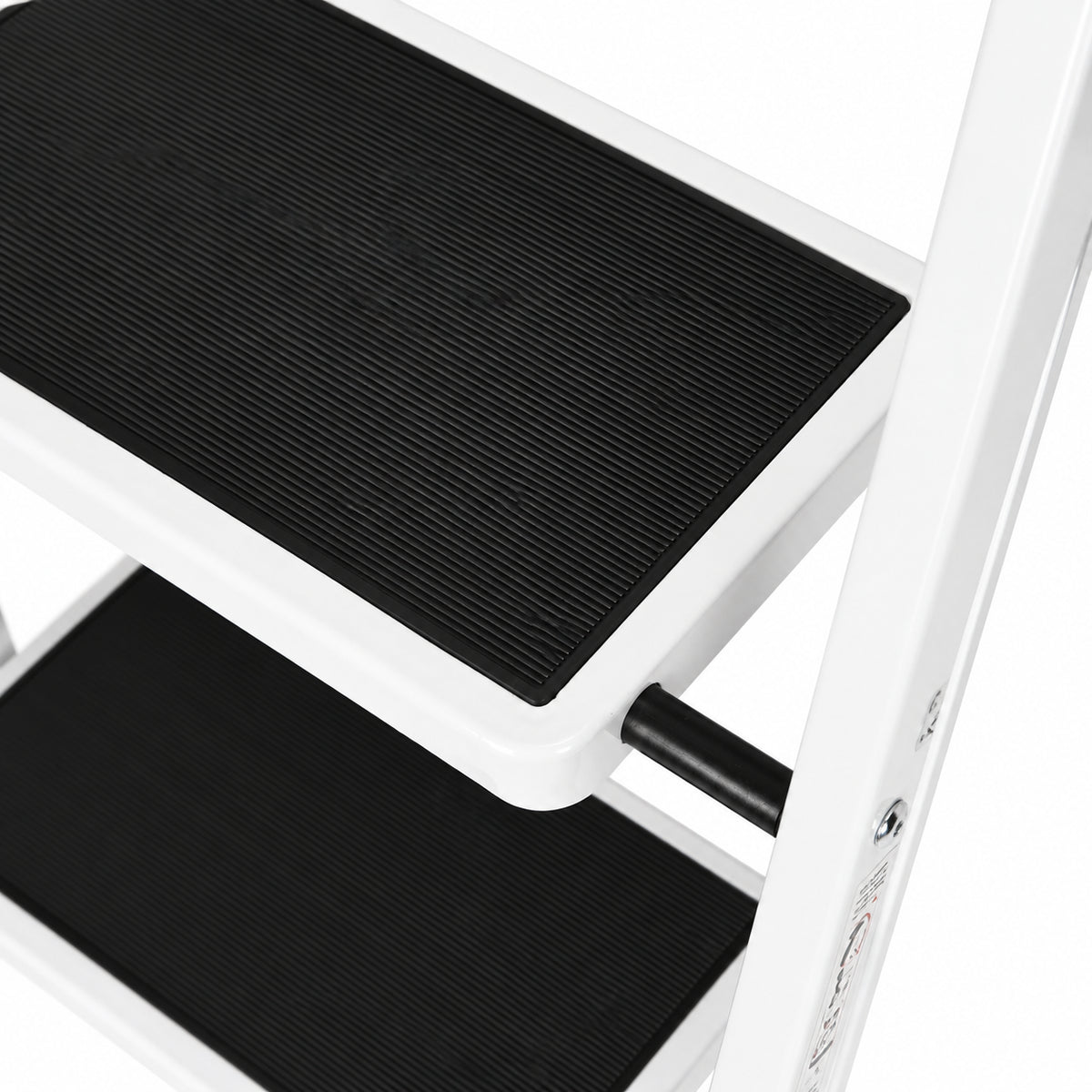 Klapptrittleiter aus Stahl, bis 150 kg – 2 Stufen / Weiß – Ansicht 9