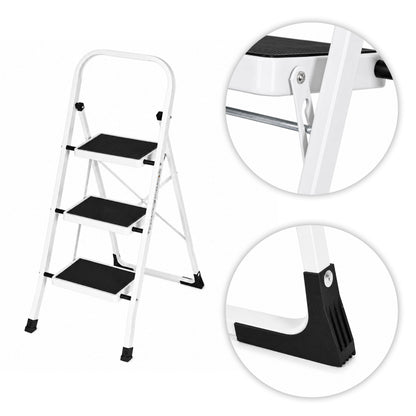 Klapptrittleiter aus Stahl, bis 150 kg – 3 Stufen / Weiß – Ansicht 5