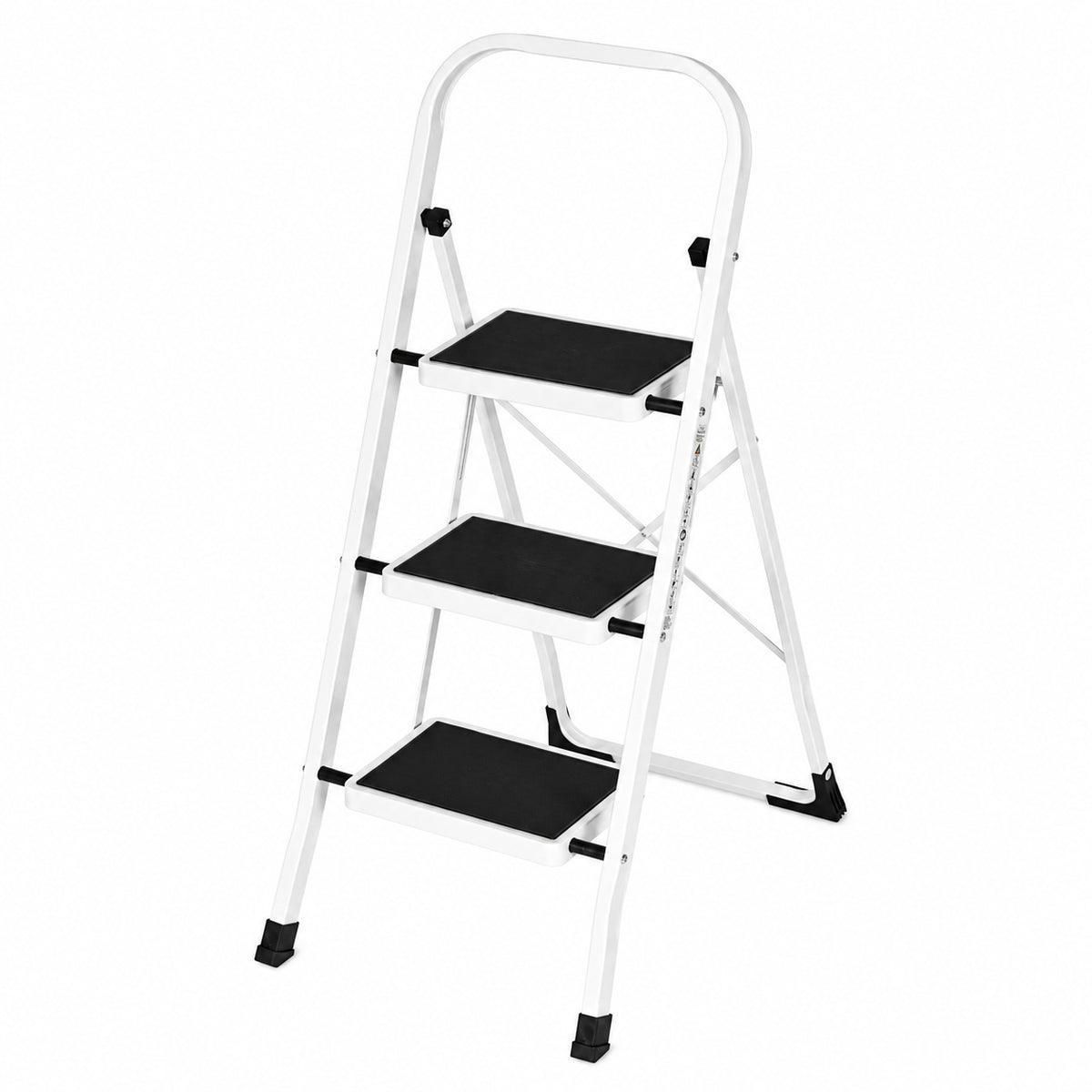 Klapptrittleiter aus Stahl, bis 150 kg – 3 Stufen / Weiß – Ansicht 6