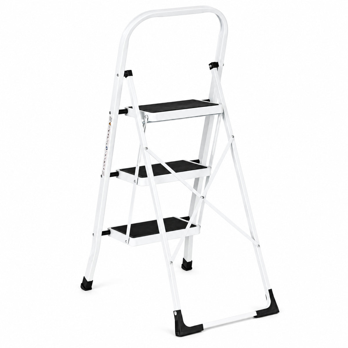 Klapptrittleiter aus Stahl, bis 150 kg – 3 Stufen / Weiß – Ansicht 7