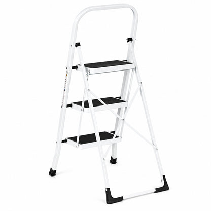 Klapptrittleiter aus Stahl, bis 150 kg – 3 Stufen / Weiß – Ansicht 7