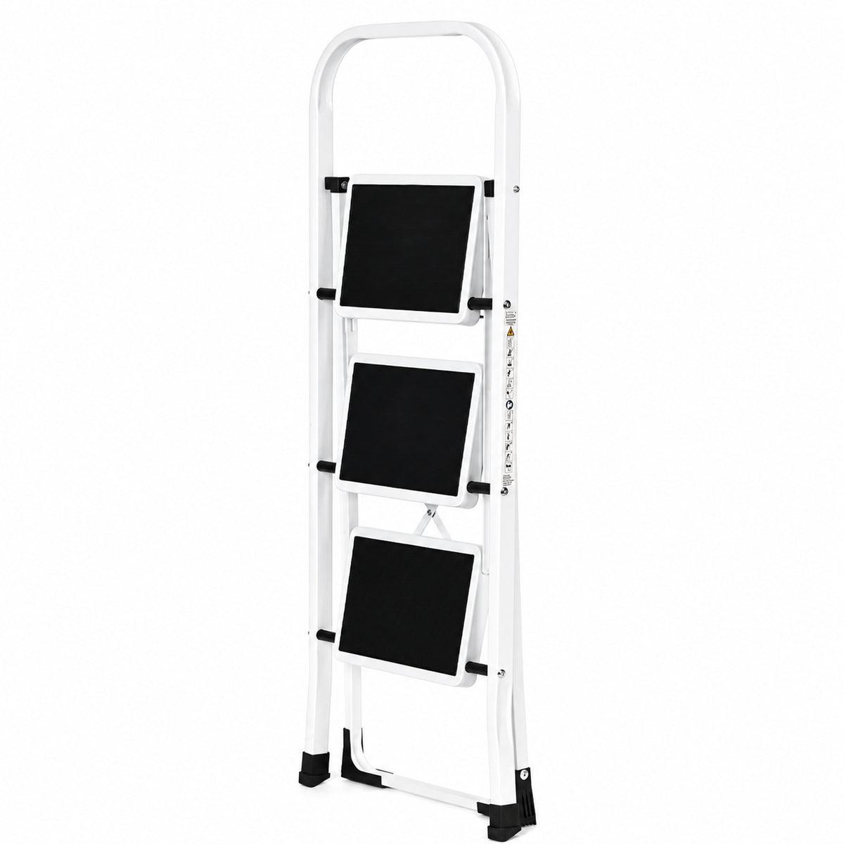 Klapptrittleiter aus Stahl, bis 150 kg – 3 Stufen / Weiß – Ansicht 8