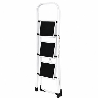 Klapptrittleiter aus Stahl, bis 150 kg – 3 Stufen / Weiß – Ansicht 8