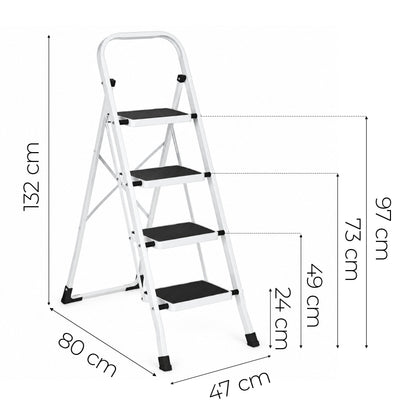 Klapptrittleiter aus Stahl, bis 150 kg – 4 Stufen / Weiß – Maße
