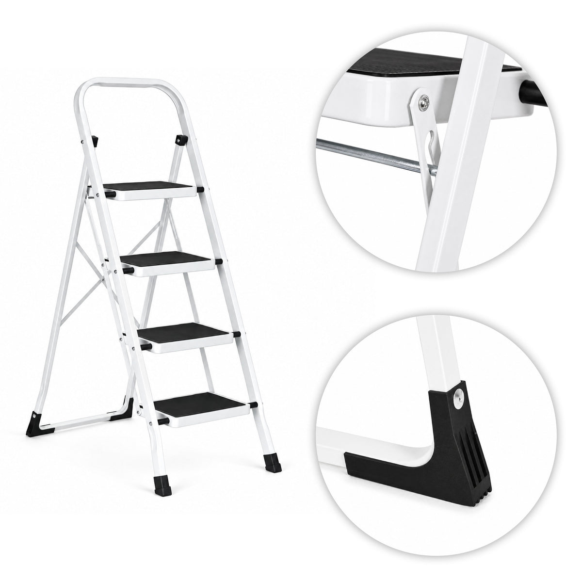 Klapptrittleiter aus Stahl, bis 150 kg – 4 Stufen / Weiß – Ansicht 5