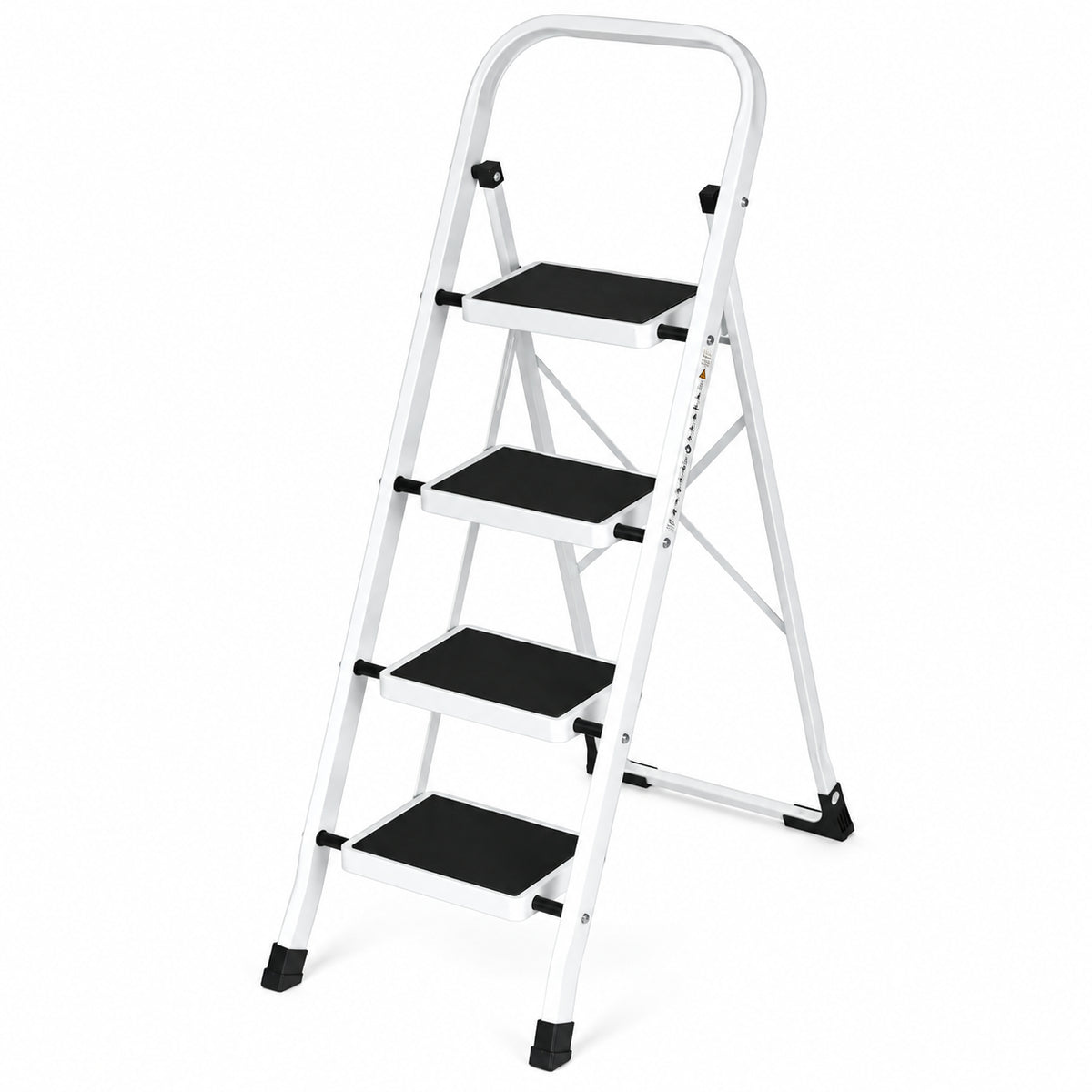 Klapptrittleiter aus Stahl, bis 150 kg – 4 Stufen / Weiß – Ansicht 6