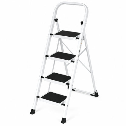 Klapptrittleiter aus Stahl, bis 150 kg – 4 Stufen / Weiß – Ansicht 6