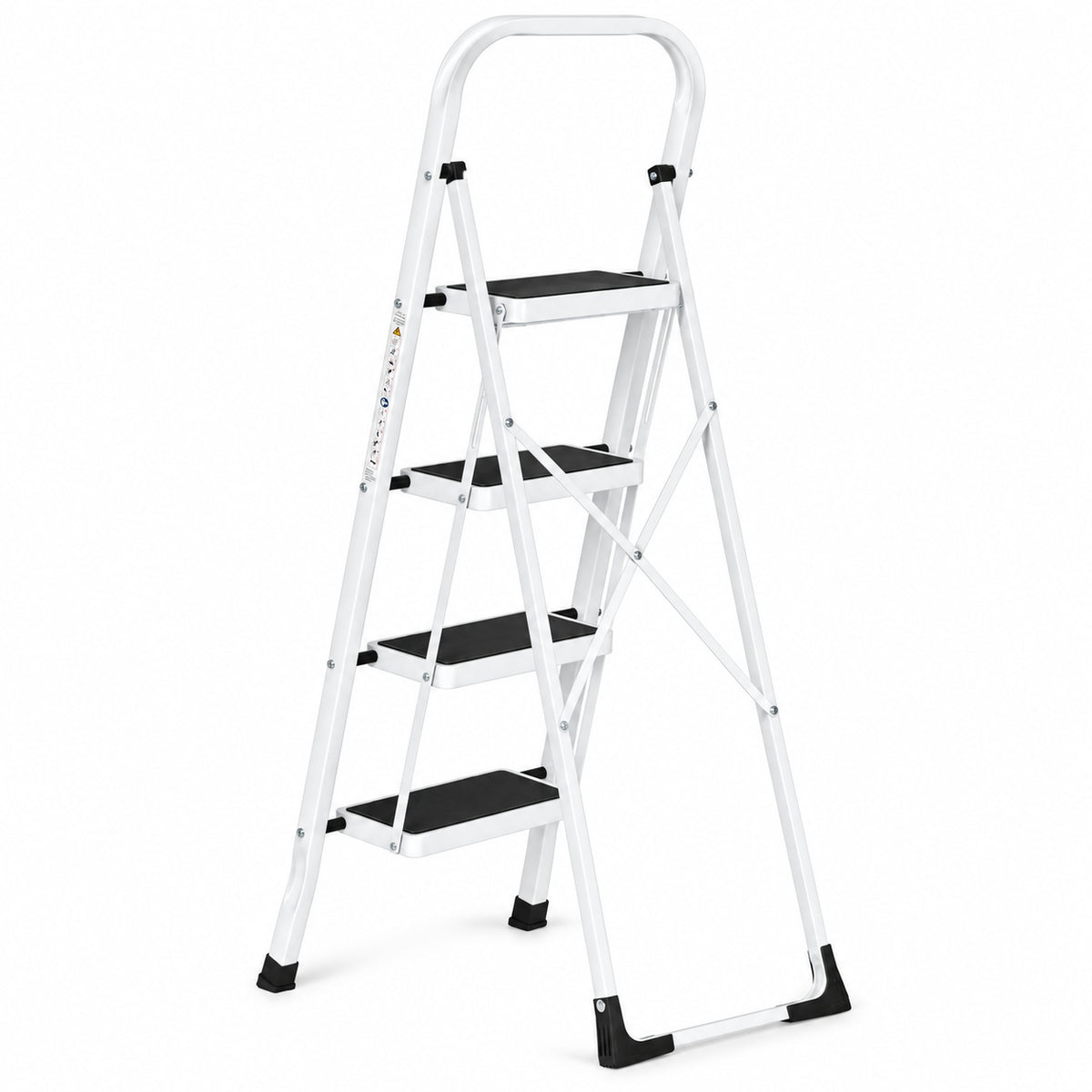 Klapptrittleiter aus Stahl, bis 150 kg – 4 Stufen / Weiß – Ansicht 7