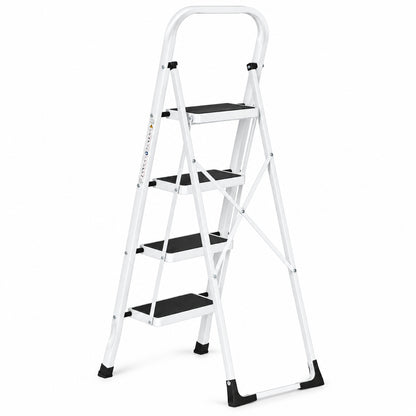 Klapptrittleiter aus Stahl, bis 150 kg – 4 Stufen / Weiß – Ansicht 7
