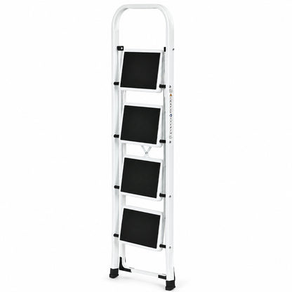Klapptrittleiter aus Stahl, bis 150 kg – 4 Stufen / Weiß – Ansicht 8