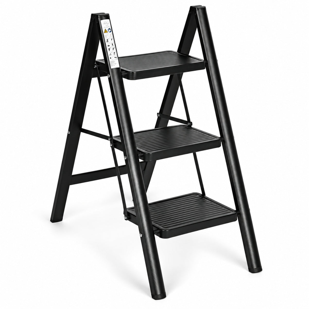 Klapptrittleiter aus Stahl, bis 150 kg – 3 Stufen / Schwarz – Ansicht 3