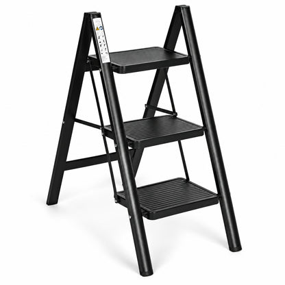 Klapptrittleiter aus Stahl, bis 150 kg – 3 Stufen / Schwarz – Ansicht 3