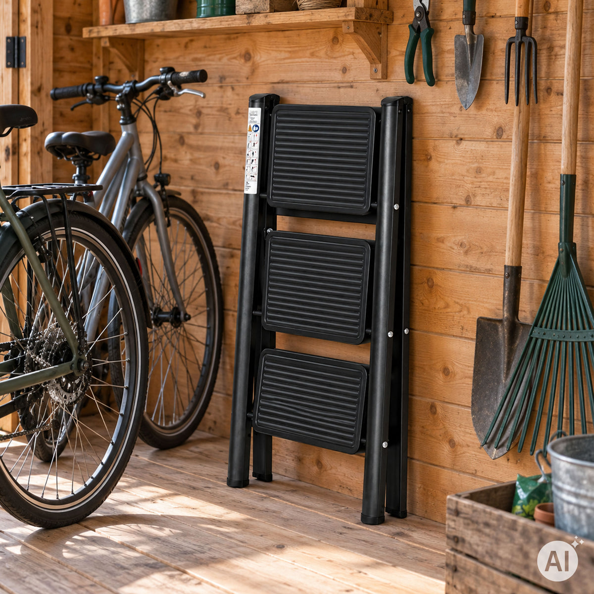 Klapptrittleiter aus Stahl, bis 150 kg – 3 Stufen / Schwarz – Ansicht 5