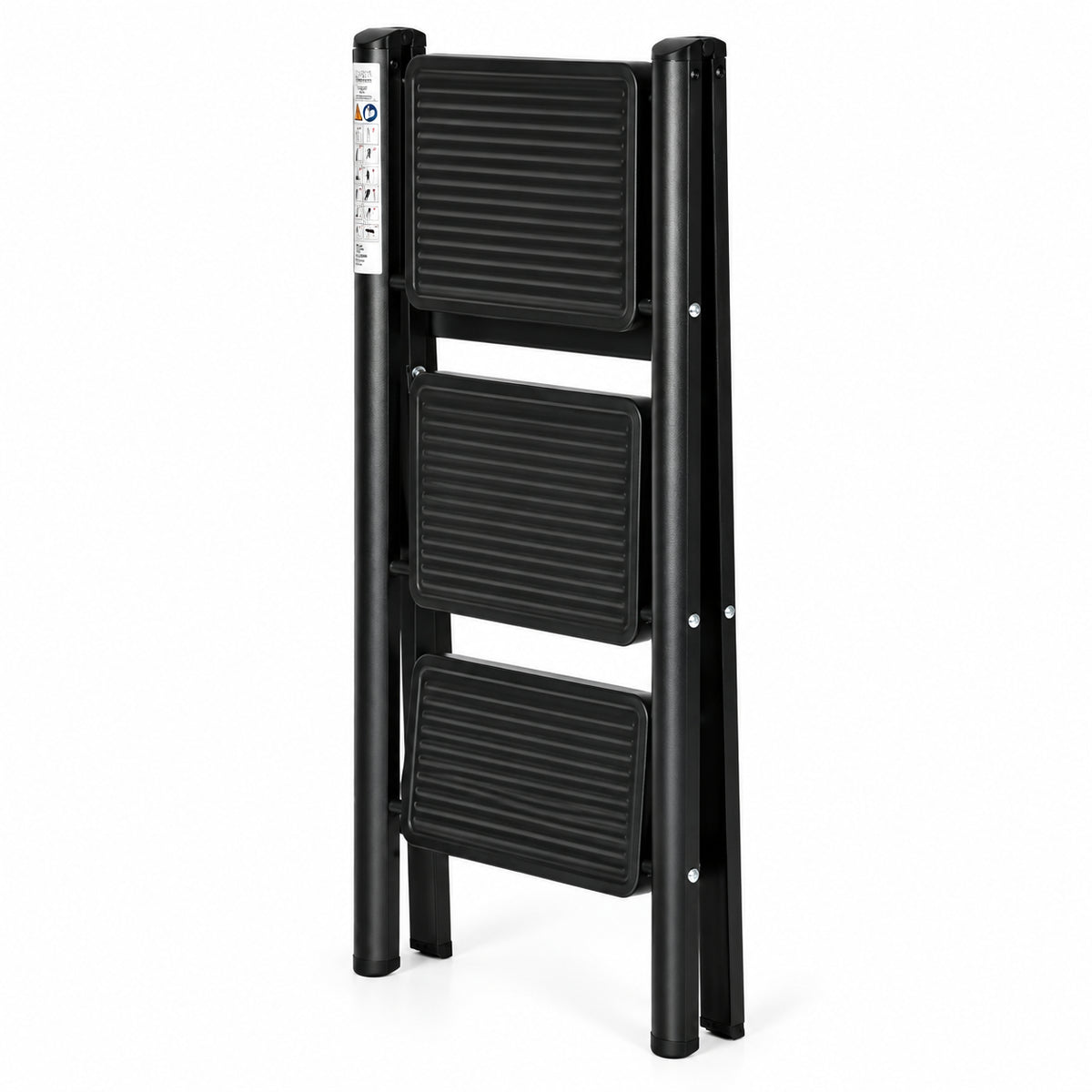 Klapptrittleiter aus Stahl, bis 150 kg – 3 Stufen / Schwarz – Ansicht 7