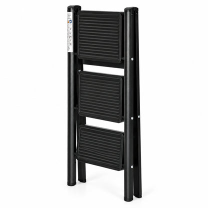 Klapptrittleiter aus Stahl, bis 150 kg – 3 Stufen / Schwarz – Ansicht 7