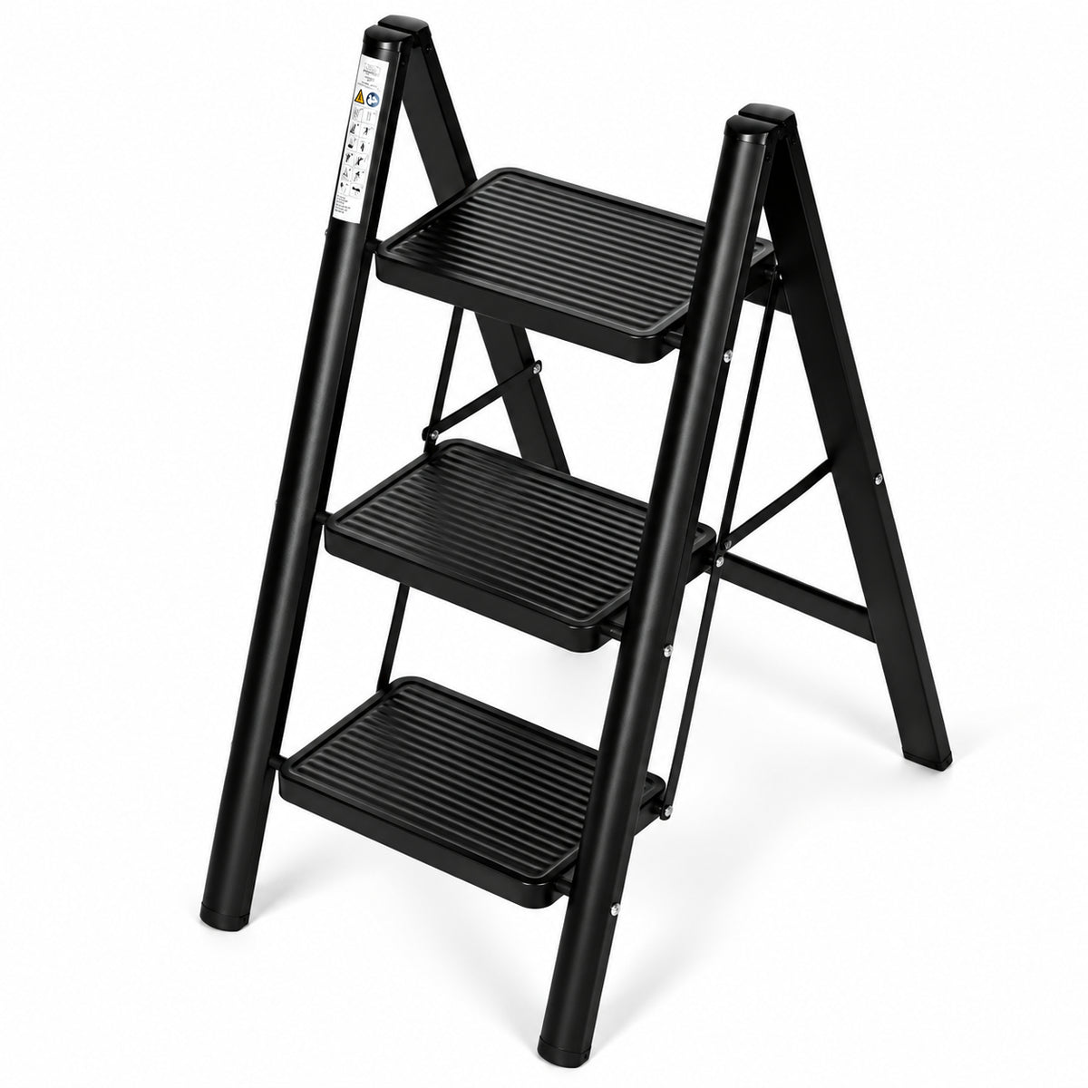 Klapptrittleiter aus Stahl, bis 150 kg – 3 Stufen / Schwarz – Ansicht 8