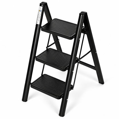 Klapptrittleiter aus Stahl, bis 150 kg – 3 Stufen / Schwarz – Ansicht 8