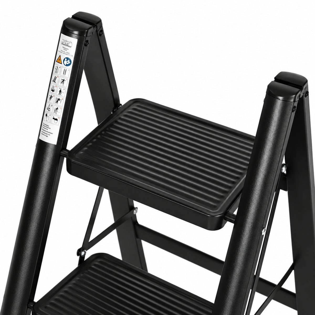 Klapptrittleiter aus Stahl, bis 150 kg – 3 Stufen / Schwarz – Ansicht 9
