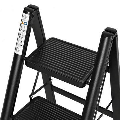 Klapptrittleiter aus Stahl, bis 150 kg – 3 Stufen / Schwarz – Ansicht 9