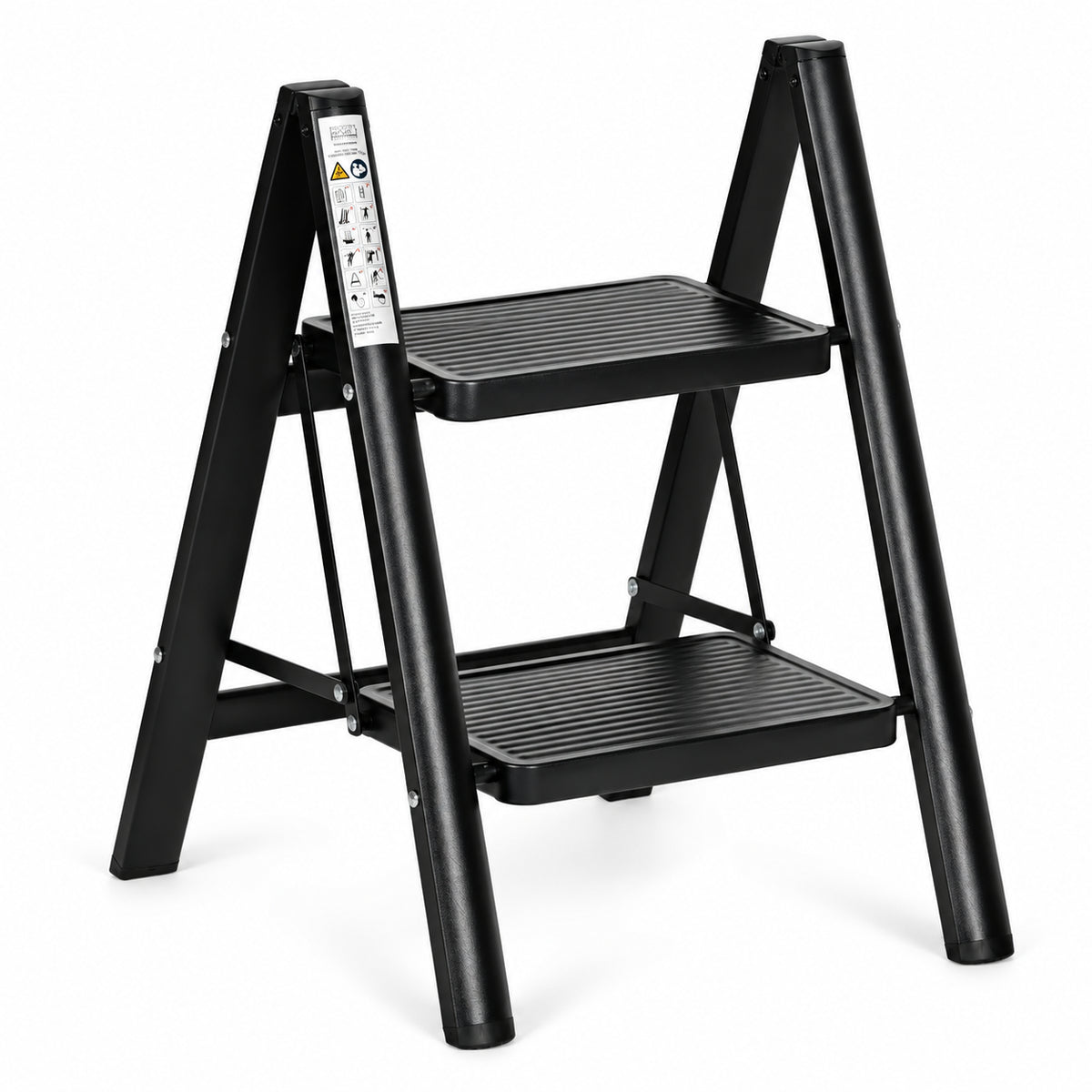 Klapptrittleiter aus Stahl, bis 150 kg – 2 Stufen / Schwarz – Ansicht 3
